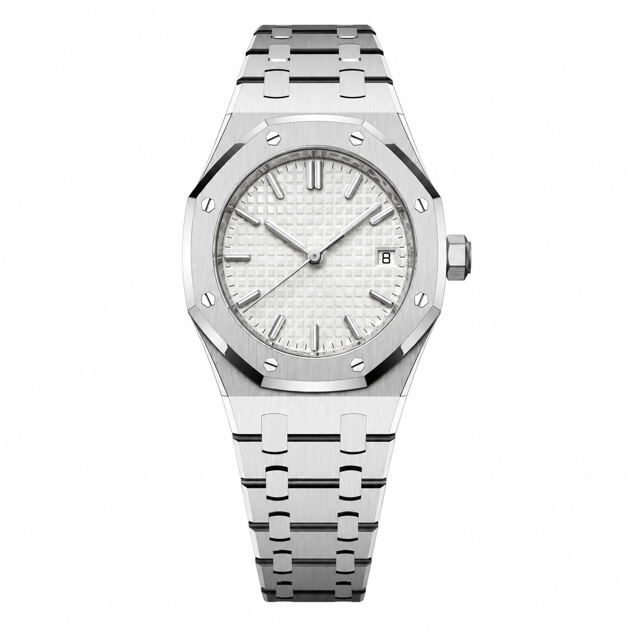 The Lumen — front view of steel case and porcelain dial